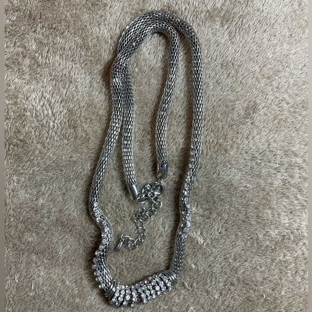 Chico’s Long Silver Rhinestone Necklace